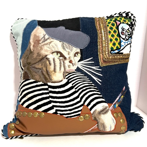 MacKenzie-Childs Pablo Picatsso Cat Throw Pillow - Picture 1 of 11